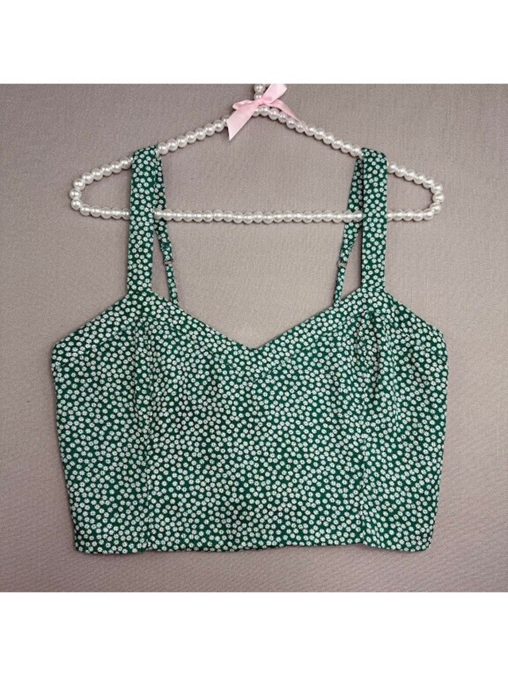 Abercrombie & Fitch Ditsy Floral Sweetheart Crop Top Green Cami Size MEDIUM